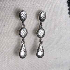 Brighton Jewelry Triple Drop Post Earrings Silver Plated 1.5" L Vintage No Backs